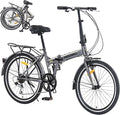 Folding City Commuter Bike for Adults, 24 Inch Bike 7 Speed Transmission System & Double V-Brakes Steel Light Weight Frame, Rear Carry Rack, for Men and WomenTeen, Quick Assembly in 20 Minutes