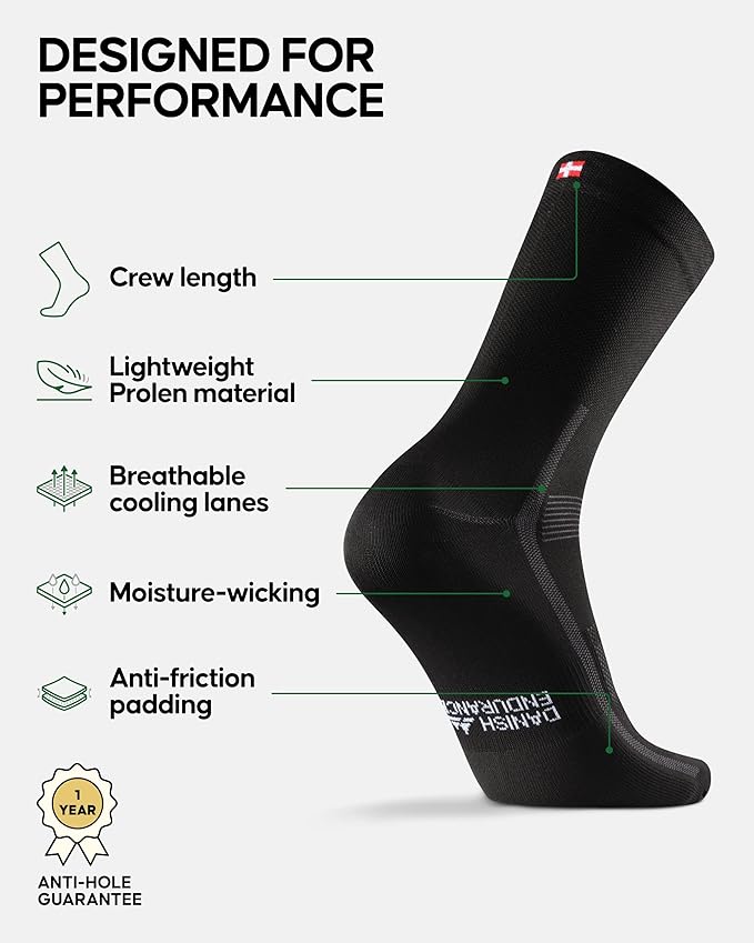 DANISH ENDURANCE Cycling Socks, Crew Length, Breathable, Cushioned, Biking Socks for Men & Women, 3 & 5-Pack