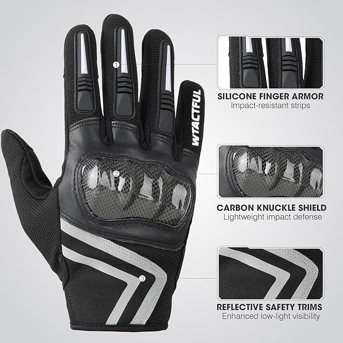 WTACTFUL Lightweight Motorcycle Gloves for Men, Touchscreen Summer Breathable Gloves for Motocross Casual Riding