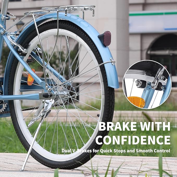 24/26 Inch Adult Comfort Bike for Women, Women Commuter Bicycle Single Speed with Rear Rack and Basket, Comfortable City Bikes Ergonomic Upright Design for Women, Men and Teens
