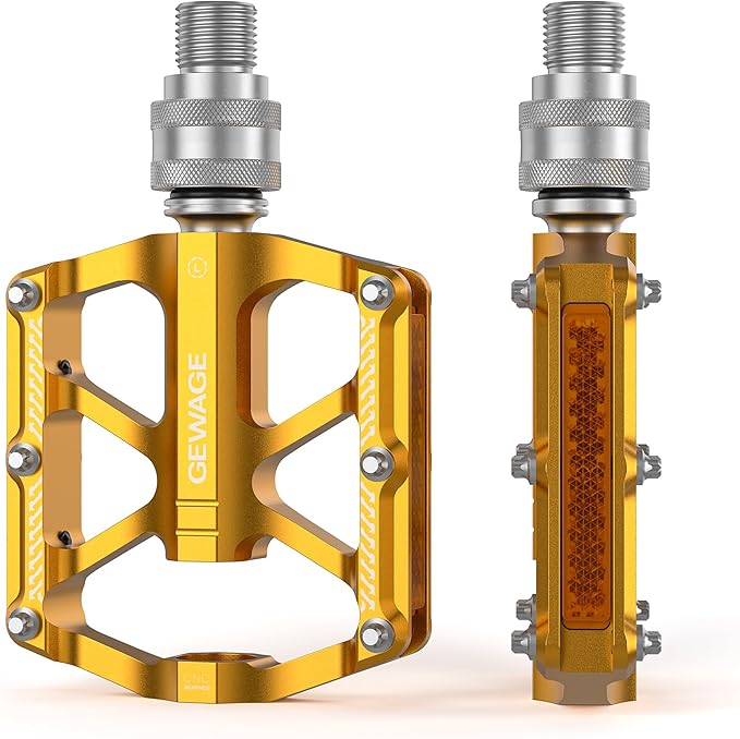 Bike Bicycle Pedals - 9/16” Quick Release Pedals Aluminum Flat Pedals - 3 Bearings Bicycle Pedals with Reflectors for Mountain Road BMX MTB Folding Bike