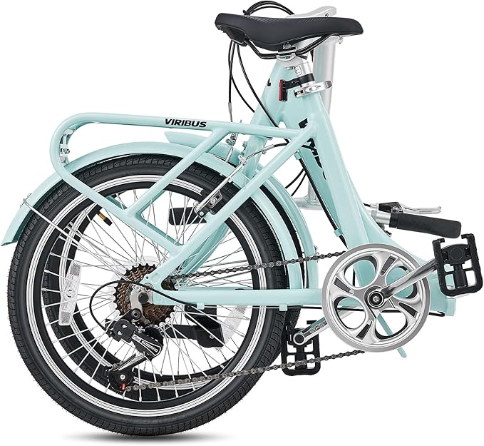 VIRIBUS Folding Bike, 20 inch Lightweight Foldable Bike for Adults 7 Speed with Aluminum Frame, Basket & Rear Rack, Step Through Collapsible Bike for Women Men Seniors City Commuter