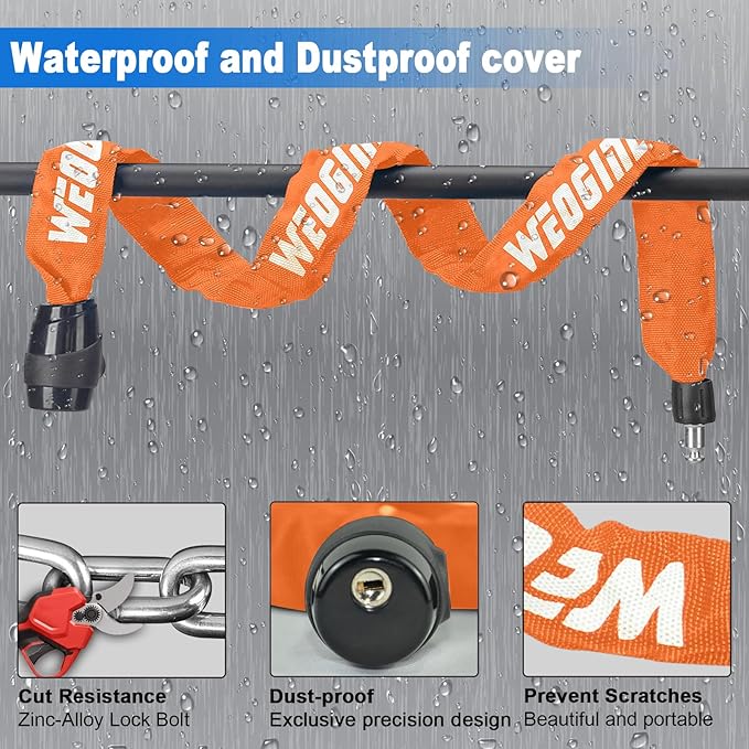 Heavy Duty Anti-Theft Chain Lock - 2.72 Ft Security Lock with 3 Keys, Waterproof for Scooter, Motorcycle, Door, Gate, Fence