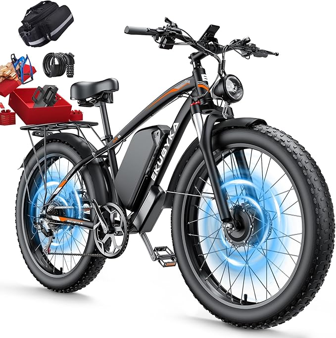 8000W Dual Motor Electric Bike for Adults, 48MPH Fast Ebike with 52V 36Ah Removable Battery, Up to 100 Miles Long Range, 24/26 Inch Fat Tire, Shimano 7-Speed, Shock Absorber Commuter E-Bike