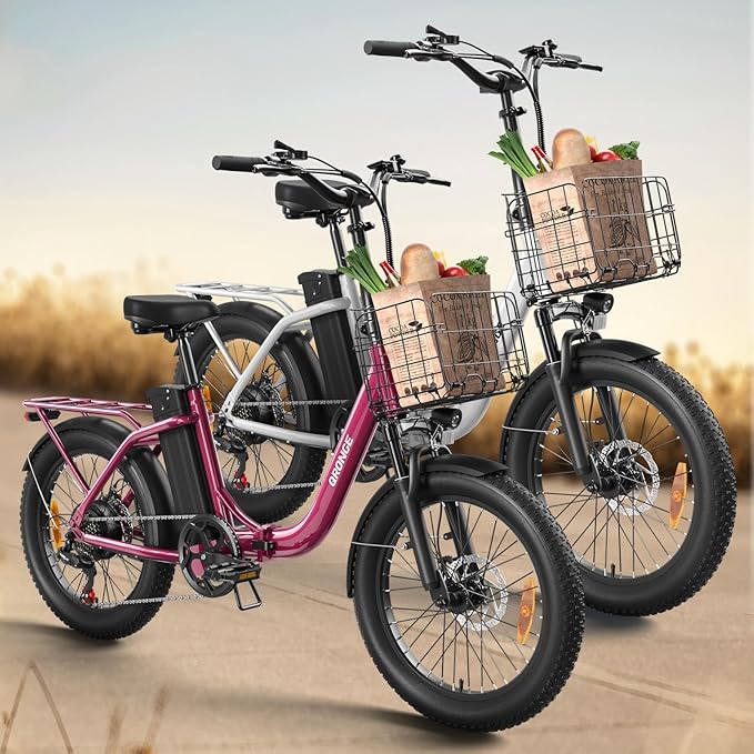 Electric Bike, 1000W Peak Folding Electric Bike, 486Wh 70 Miles Range Ebike, Waterproof Removable Battery, 7 Speed, 25 MPH Max, 20" Step-Thru Bicycle with Front Basket