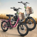 Electric Bike, 1000W Peak Folding Electric Bike, 486Wh 70 Miles Range Ebike, Waterproof Removable Battery, 7 Speed, 25 MPH Max, 20" Step-Thru Bicycle with Front Basket