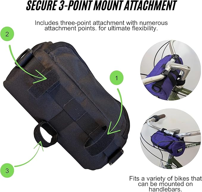 Handlebar Bag (Black & Red) | 2 Liter Capacity | Spacious Bike Bag w/ 2 Extra Long Buckle Straps & 1 Hook-and-Loop Strap | Water Resistant Front Basket | Bike Accessories | Made in USA