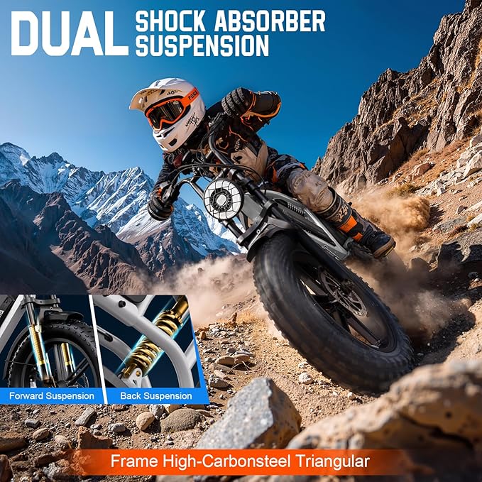TST Electric Bike for Adults 1500W Peak 20" Fat Tire All-Terrain E-Bike 60/110 Miles 28 MPH Electric Dirt Bike - 48V 15/25 AH Battery Tested to UL 2849 Powered Electric Bicycle