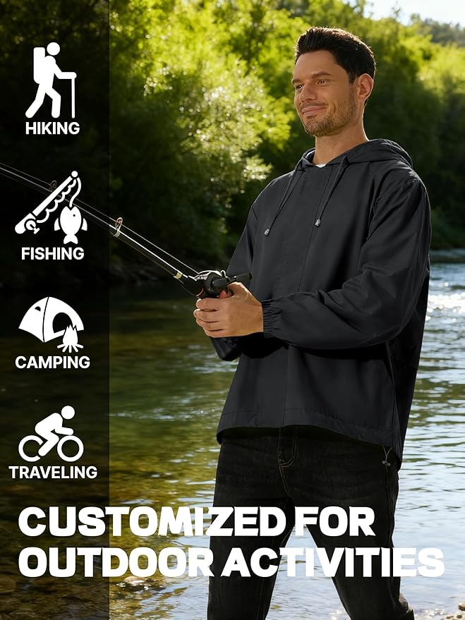 Men's Rain Jacket Waterproof Windbreaker Raincoat Cycling Running Hiking Golf Travel Gear Hood Lightweight Packable
