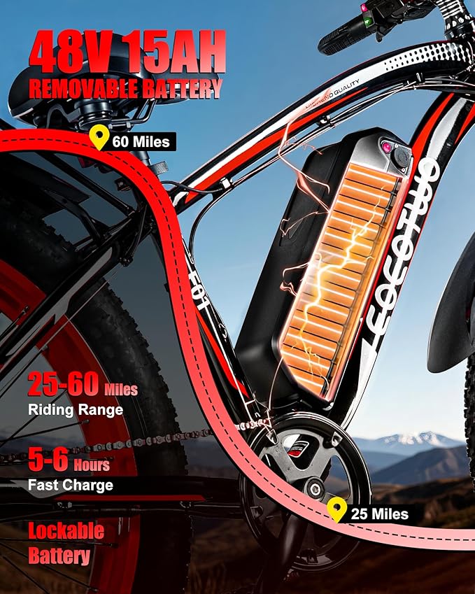 Electric Bike for Adults,1500W Peak Motor E Bikes, 26" Fat Tire Electric Bicycle, 30/33 MPH 60/70 Miles Electric Mountain Bike, Removable Battery, Dual Brake, 7 Speed