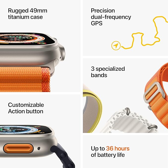 Apple Watch Ultra [GPS + Cellular 49mm] Titanium Case with Starlight Alpine Loop, Med (Renewed)