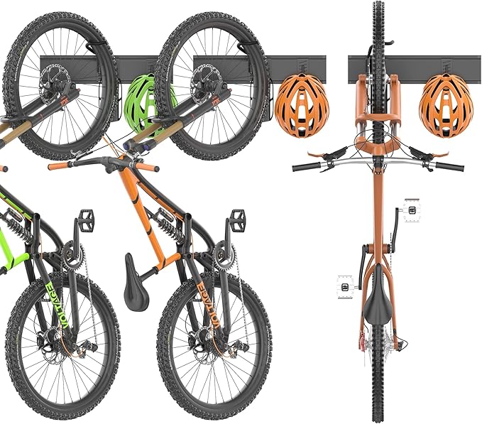TORACK Wall-Mounted Swivel Bike Rack, Garage Vertical Bike Hangers for 3 Bikes and 3 Helmets Rotating Bike Storage Hooks Holds Up to 300 lbs