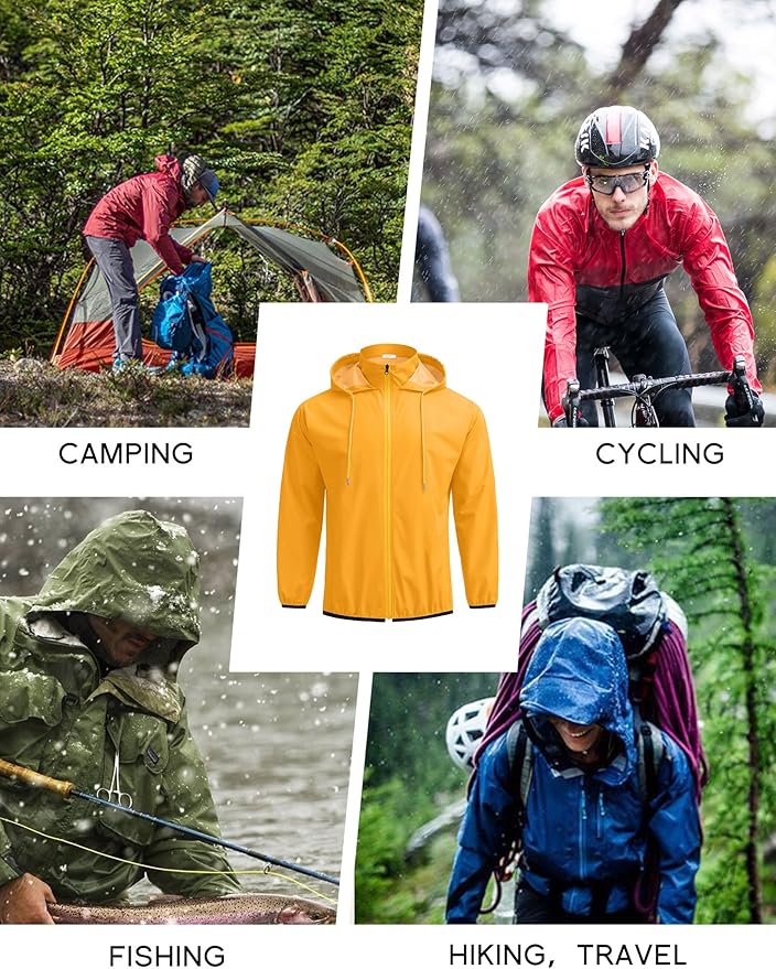 COOFANDY Men's Light Rain Jacket with Hood Packable Waterproof Raincoat Golf Rain Gear Travel Hiking Windbreaker