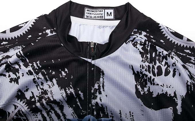 Men Cycling Jersey Skull Bike Short Sleeve Tops Quick-Dry Reflective 3-Pockets S-3XL