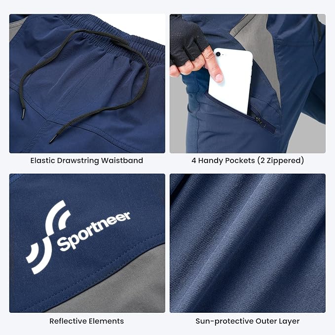 Sportneer Bike Shorts for Men: 3D Padded Lightweight Riding Biking Cycling Mountain Bike Shorts for Men with Zipper Pockets