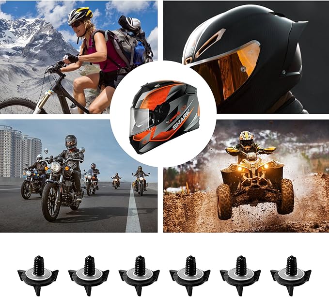 6 PCS Motorcycle Helmet Screws, Universal Helmet Visor Screws with Rubber Washers, Replacement Fixing Screws for Helmet Visor, Hardware Kit with Motorcycle Helmet Bolts