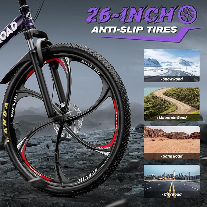 26" Foldable MTB – 21-Speed Full Suspension, High-Carbon Steel Frame, Dual Disc Brakes & Quick-Release Tires – Adults & Teens (Multiple Colors)