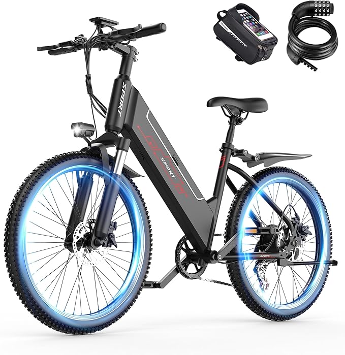 Electric Bike for Adults, 1500W Peak E bike with 48V 12Ah Internal Removable Battery, 26" Electric Bicycle Up to 25MPH, 65 Miles Long Range, 5 Modes & 7 Speeds, Lightweight Cruiser E-bike for Commute