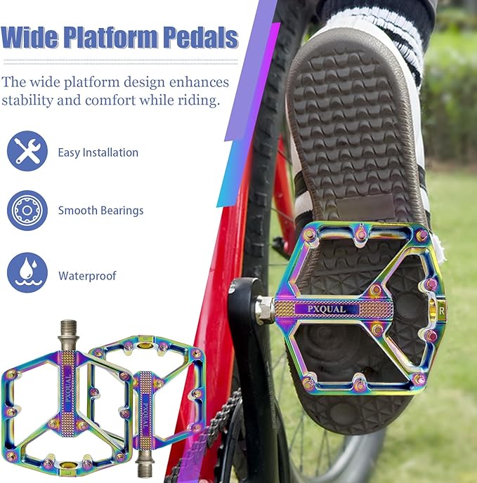 Mountain Bike Pedals MTB Bicycle Flat Pedals 3 Sealed Bearings Aluminum 9/16" Lightweight Platform for Road MTB