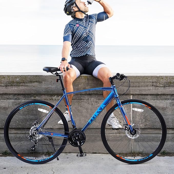 700C 24 Speed Hybrid Road Bike – Unisex for Men & Women, Lightweight Aluminum Frame, Double Disc Brakes, CHAOYANG 700×25C Tires (85% Pre-Assembled)