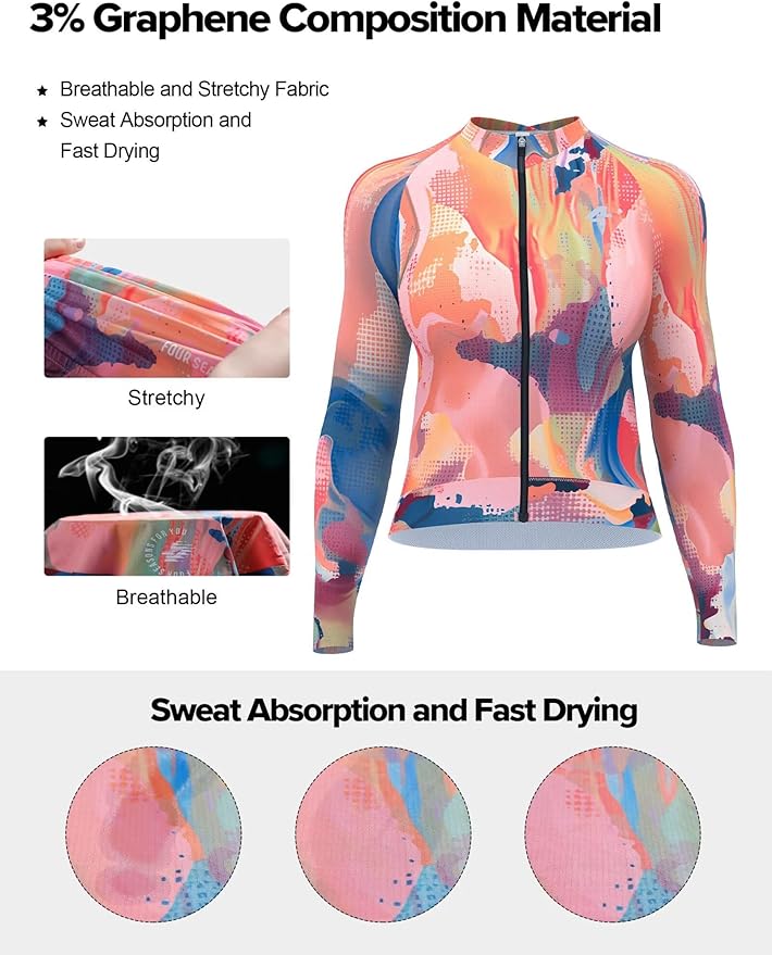 LAMEDA Cycling Jersey Women Long Sleeve, Breathable Bike Jersey with Pockets, Bike Shirts for Bicycle Road Biking Riding