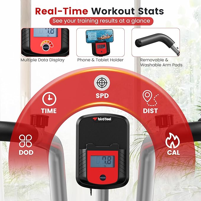 Foldable Exercise Bike, Multifunctional Indoor Stationary Bikes for Home with 8-Level Magnetic Resistance, Quiet Workout Bike with Arm Resistance Bands, LCD Monitor, 300LBS Capacity
