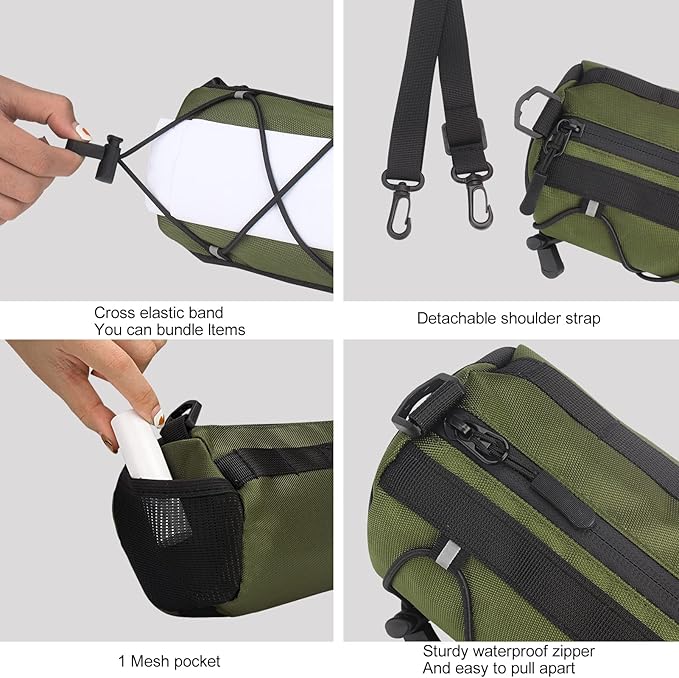 KOSIBATE Bike Handlebar Bag,Bicycle Handlebar bag,Bike Frame Bag with Shoulder Strap,Bicycle Front Bag Fram Storage Roll Bag Mountain Road Bikes Bicycle Accessories, Bike Pouch for Bicycle (