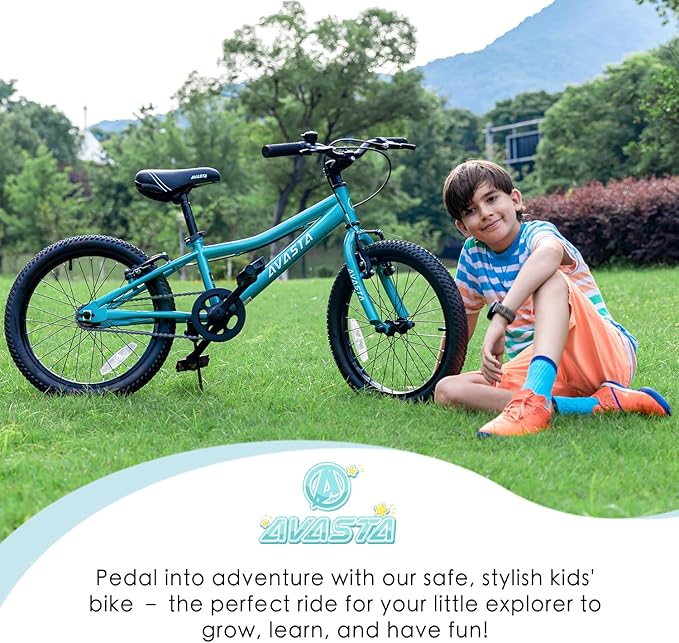 AVASTA Bilbo 18 20 24 Inch Kids Bike for Boys Girls 5-14 Years Old, Retro Style High Carbon Steel Bicycle with Adjustable Handlebars and Seat, Dual V-Brakes, Kickstand, Multiple Colors