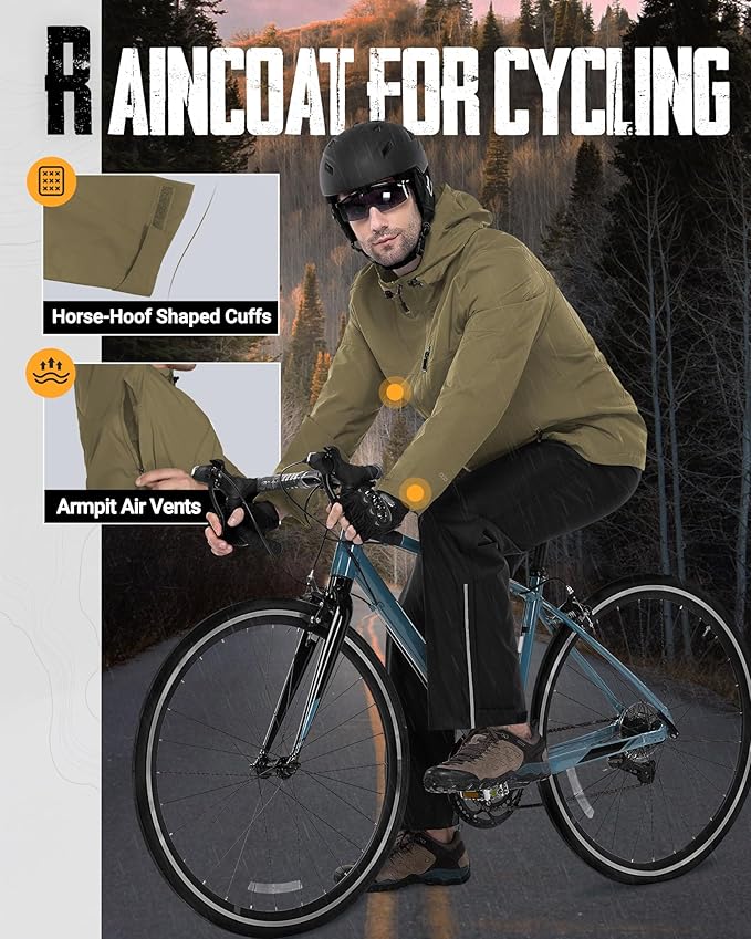 33,000ft Men's Packable Rain Jacket Lightweight Rain Shell Jacket with Hood Waterproof Raincoat for Cycling
