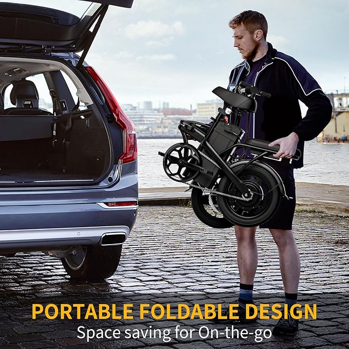 Folding Electric Bike for Adults,750W Peak Motor Mini Ebike,20mph Speed,36V 10.4ah Battery, 20-40 Miles Range,14'' Foldable Electric Bicycle for Riding Commute (Black)
