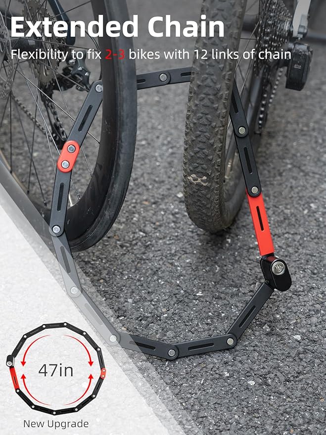 ROCKBROS Folding Bike Lock 120cm/47.24inch with 2 Keys Bike Locks E Bicycle Non Theft Heavy Duty Electric Scooter Lock for Ebike Motorcycle E Bicycle