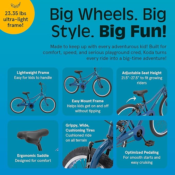 Retrospec Koda Plus Kids Bike for Boys & Girls Ages 6-8 Years - 20" Children's Bicycle, Adjustable Seat & Handlebars
