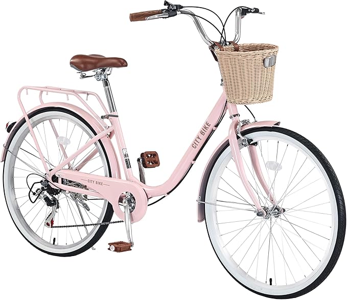 22/26 Inch Women's Bike Beach Cruiser Bike for Women/Girls，City Hybrid Bike 7 Speeds Adult Bicycle Commuter Bike for Women Men,4 Colors