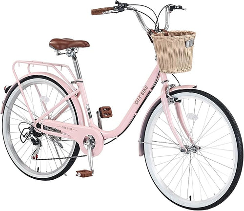 22/26 Inch Women's Bike Beach Cruiser Bike for Women/Girls，City Hybrid Bike 7 Speeds Adult Bicycle Commuter Bike for Women Men,4 Colors