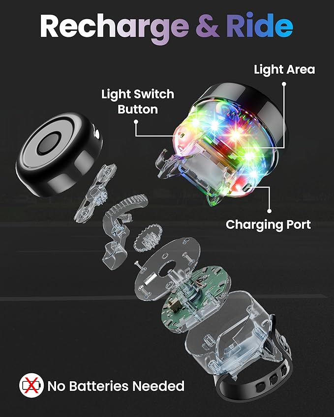 Bike Bell for Kids & Adults, LED Light Up Bike Bell Loud Crisp Sound Bicycle Bell with 3 Lighting Mode, Rechargeable Adjustable Strap Bike Accessories Fits Most City Bike Mountain Bike Children's Bike