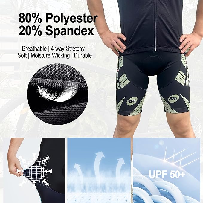 sponeed Men's Cycling Shorts Padded Bicycle Riding Pants Bike Biking Clothes Cycle Wear Tights