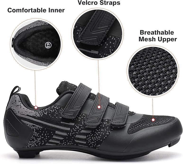 Unisex Road Bike Cycling Shoes Compatible with Peloton Shimano SPD Bike Riding Shoes for Men Women, 3 Straps, Pre-Installed Delta Cleats for Indoor Outdoor Cycling Biking
