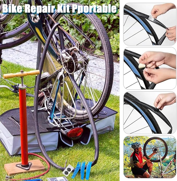 Bike Tire Repair Kit, 6Pcs Glueless Patches & 3Pcs Tire Levers with Metal Rasp, Compact Bicycle Inner Tube Patch Kit for Road & Mountain Bikes