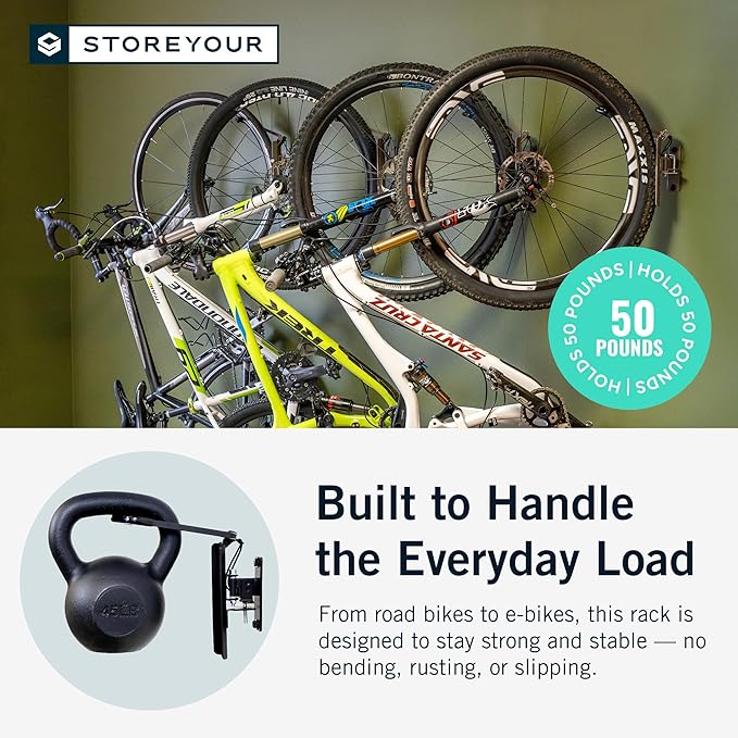 StoreYourBoard Bike Swivel Rack – Wall Mounted Garage Bike Storage, Vertical Bike Rack with 120° Swivel Hanger & Stopper – Space-Saving Bike Rack Garage Mount for Kids Bikes, BMX
