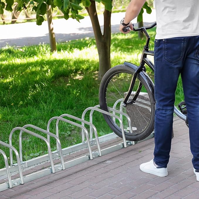 F2C 1-6 Bike Floor Parking Rack Adjustable Bicycle Stand Organizer for Garage Storage, Indoor and Outdoor Silver