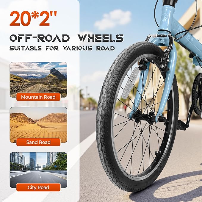 20-inch 7-Speed Folding Bike - Lightweight Aluminum Frame, Adjustable Stem, Easy Foldable Bicycle for Commuting & Storage, Multiple Colors
