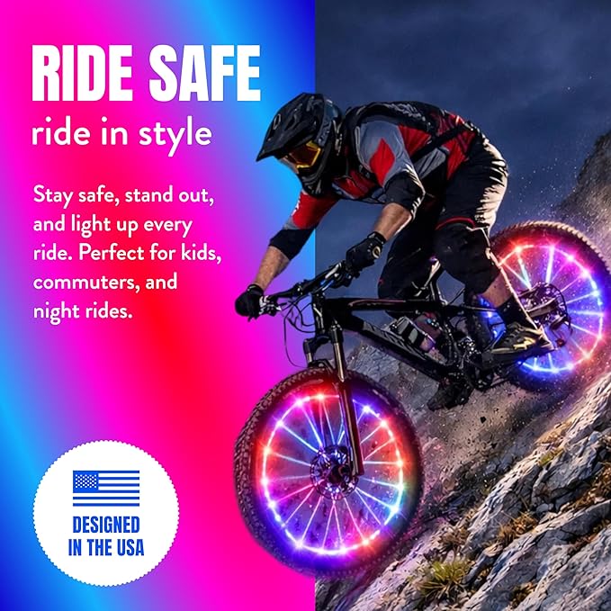 Activ Life 2-Tire Pack LED Bike Wheel Lights with Batteries Included, Get 100% Brighter and Visible from All Angles for Ultimate Safety and Style