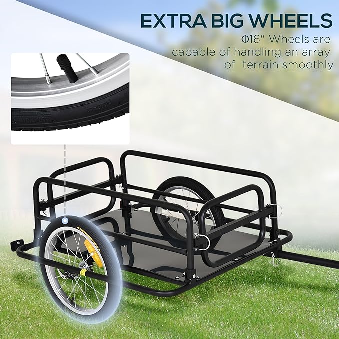 Bike Cargo Trailer, 110 lbs Load Capacity, Heavy-Duty Bicycle Wagon Cart w/16 Wheels, Foldable Compact Storage with Universal Hitch, Fits 20” - 26” Bicycle Wheels