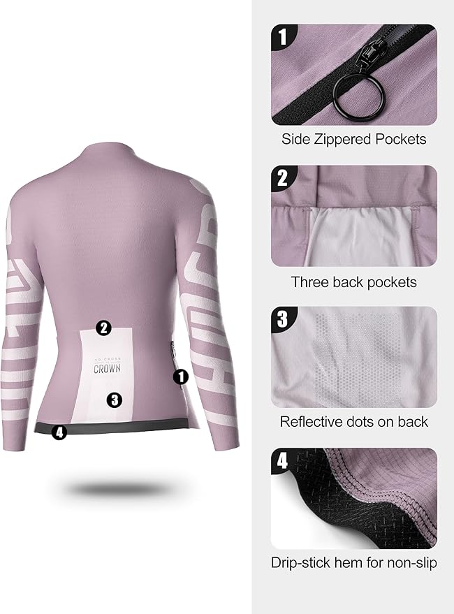 LAMEDA Cycling Jersey Women Long Sleeve, Breathable Bike Jersey with Pockets, Bike Shirts for Bicycle Road Biking Riding