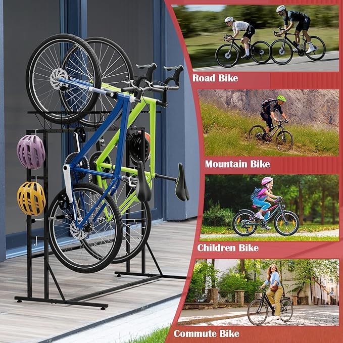 ETELI Bike Rack Garage Freestanding Bikes Rack Floor Stand Vertical Bike Stand Rack for Garage Organizer Indoor Outdoor Bikes Storage, Hold Max Tire Width 2.65”, Black