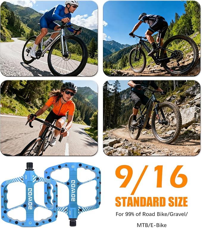 Bike Pedals 9/16" Lightweight Non-Slip Bicycle Platform Pedals - Fits Most Adult Bikes & Mountain Bikes &MTB, Road Bikes and Slip-Resistant Design