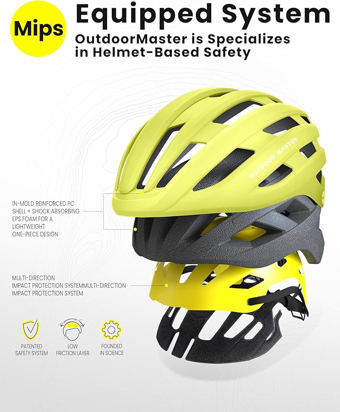 OutdoorMaster MIPS Bike Helmet for Adults-Two Removable Liners & Ventilation in Multi-Environment - Road Bicycle Helmets in Mountain, Motorway for Youth & Adult
