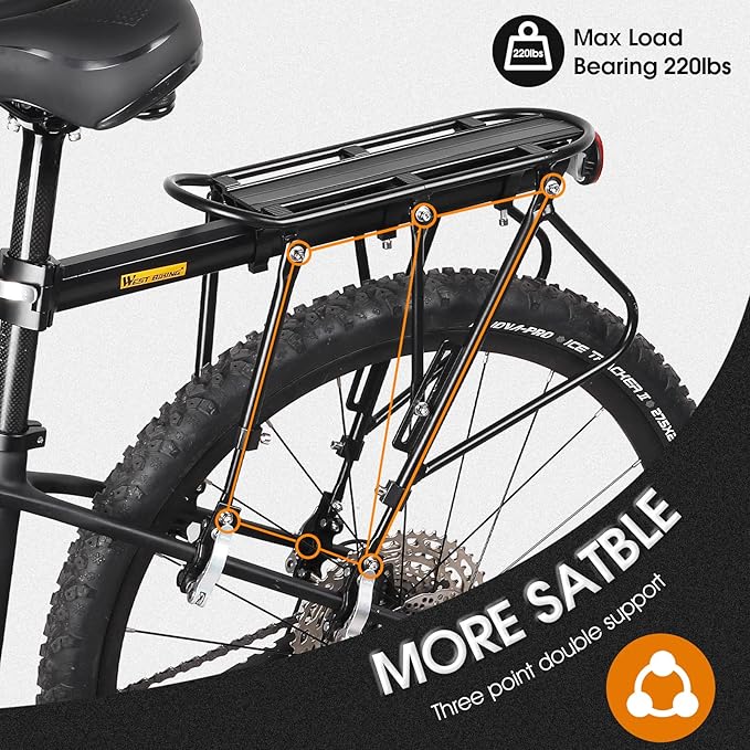 HONGYEA Bike Cargo Rack 220 Lbs Load Bike Rack Full Quick Release Universal Adjustable, Aluminum Alloy Waterproof Bike Luggage Rear Rack, Bicycle Rear Rack for MTB, Ebikes, Road Bike