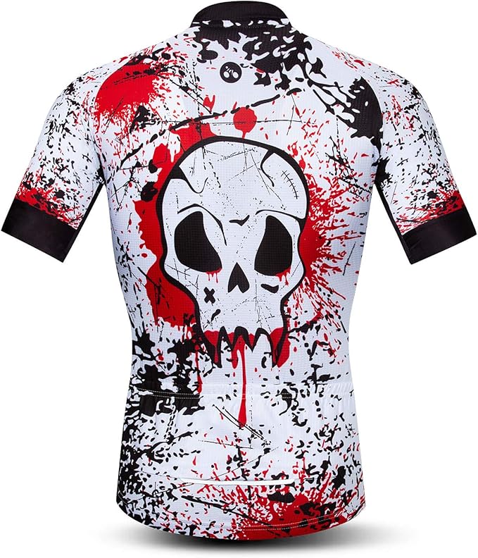 Men Cycling Jersey Skull Bike Short Sleeve Tops Quick-Dry Reflective 3-Pockets S-3XL