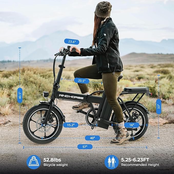 WINDHORSE 16" Folding Electric Bike for Adults, 630W Peak Electric Bicycle, 20MPH, 20-35 Miles Range, 288Wh Removable Battery, UL2849 Certified Commuter Ebike